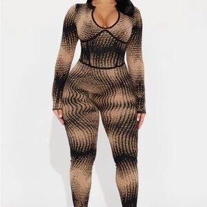 Stylish Tan and Black Patterned Jumpsuit